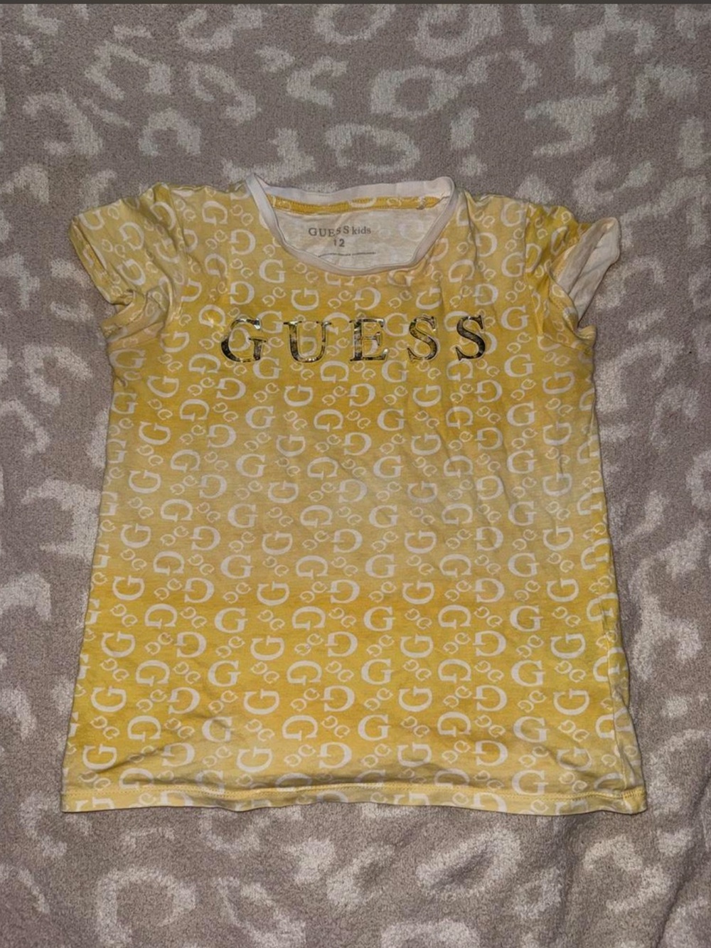 Guess Girls Yellow Allover Monogram Short Sleeve Tee